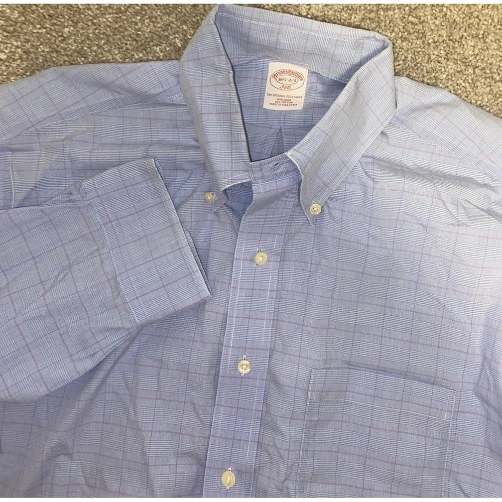 Brooks Brothers Regent XL Non Iron Cotton Preppy  Blue Plaid 16.5 2/3 Work